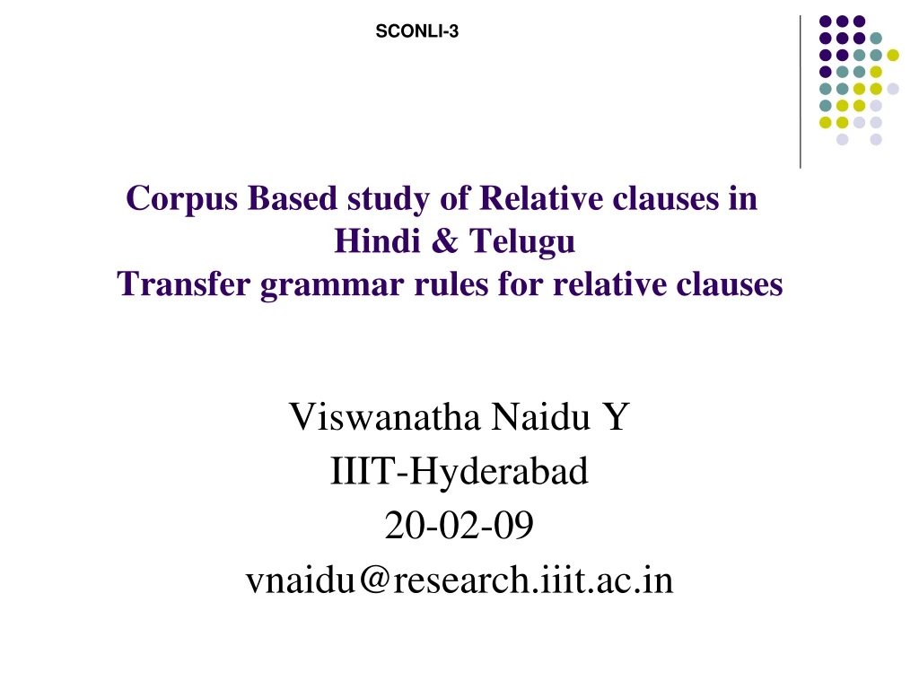 corpus based study of relative clauses in hindi telugu transfer grammar rules for relative clauses