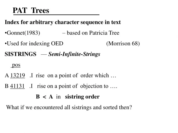 PAT Trees Index for arbitrary character sequence in text