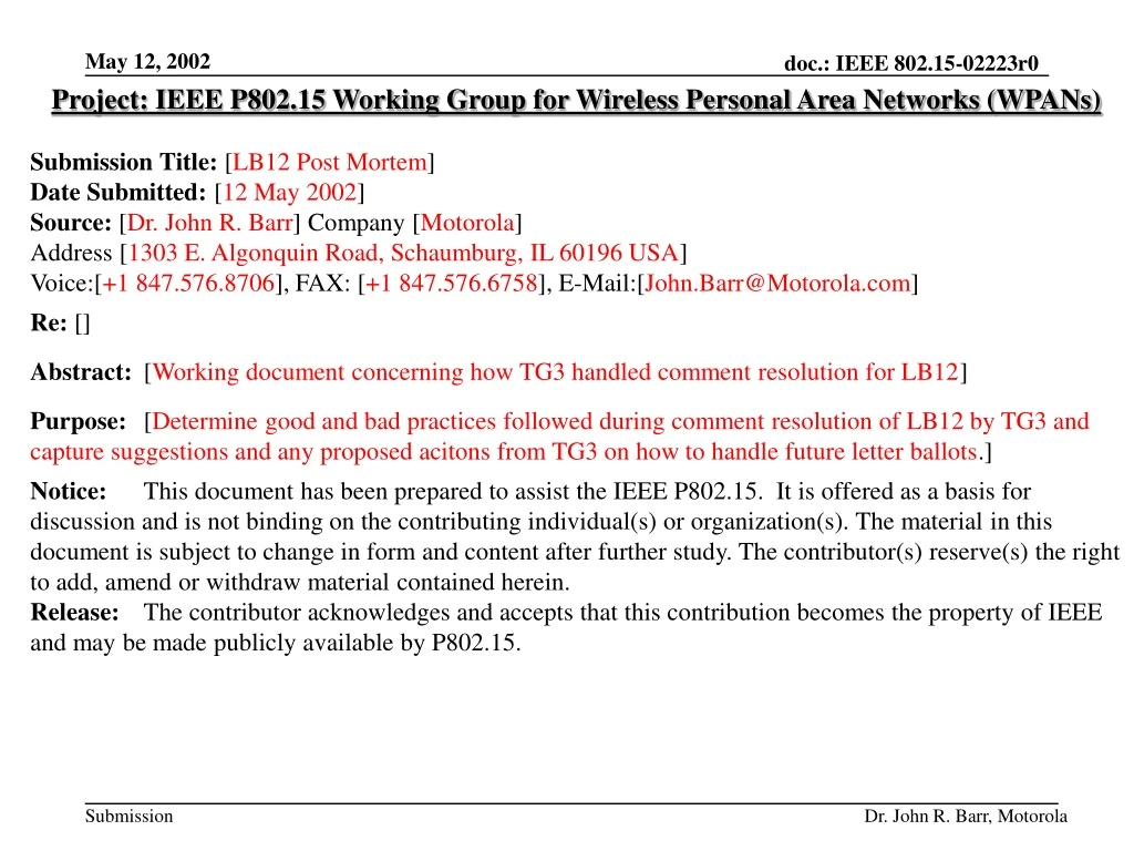 project ieee p802 15 working group for wireless