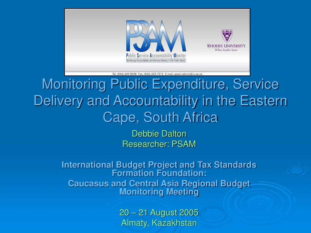 monitoring public expenditure service delivery and accountability in the eastern cape south africa