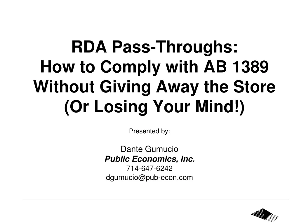 rda pass throughs how to comply with ab 1389 without giving away the store or losing your mind