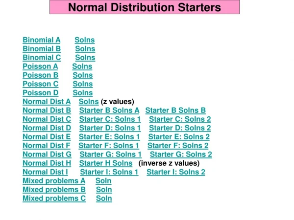Normal Distribution Starters
