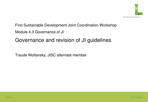 First Sustainable Development Joint Coordination Workshop Module 4.3 Governance of JI