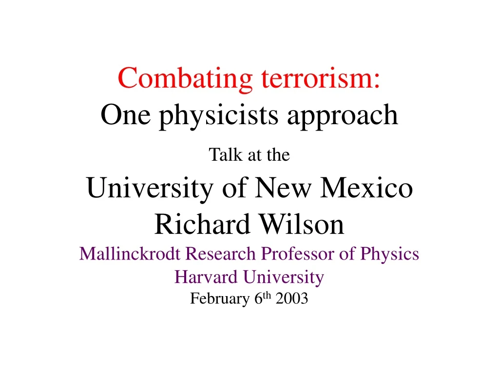 combating terrorism one physicists approach talk