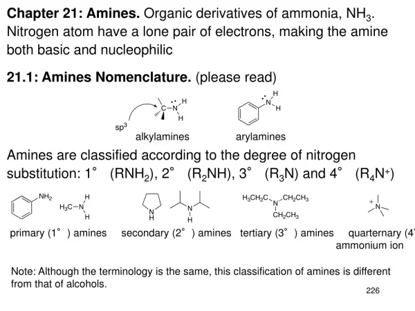 Chapter 21: Amines. Organic derivatives of ammonia, NH 3 .