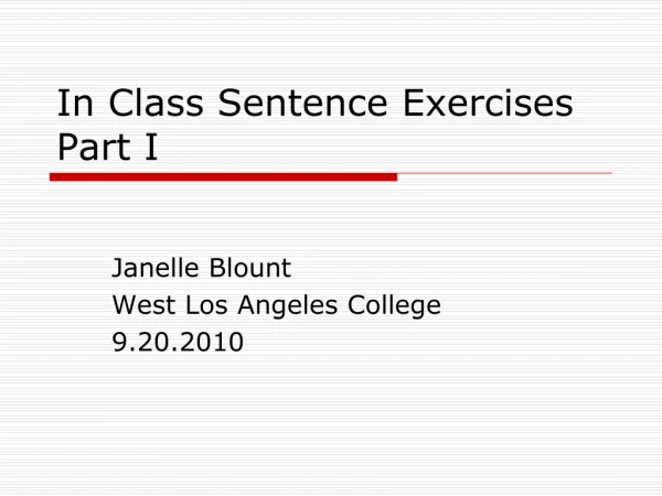 In Class Sentence Exercises Part I
