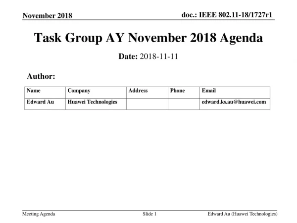 Task Group AY November 2018 Agenda