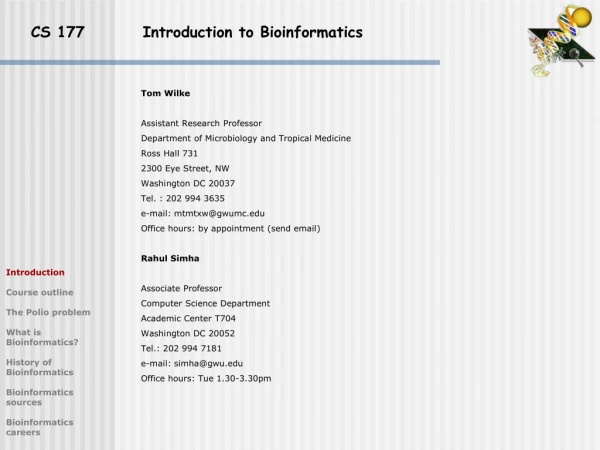 CS 177 Introduction to Bioinformatics