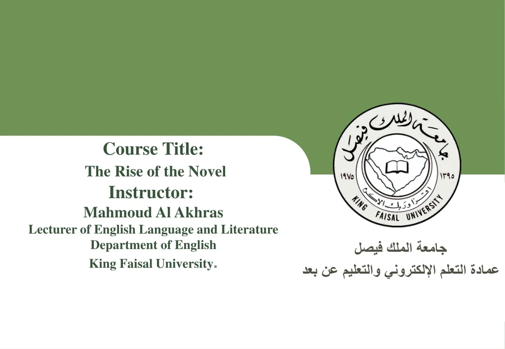 course title the rise of the novel instructor