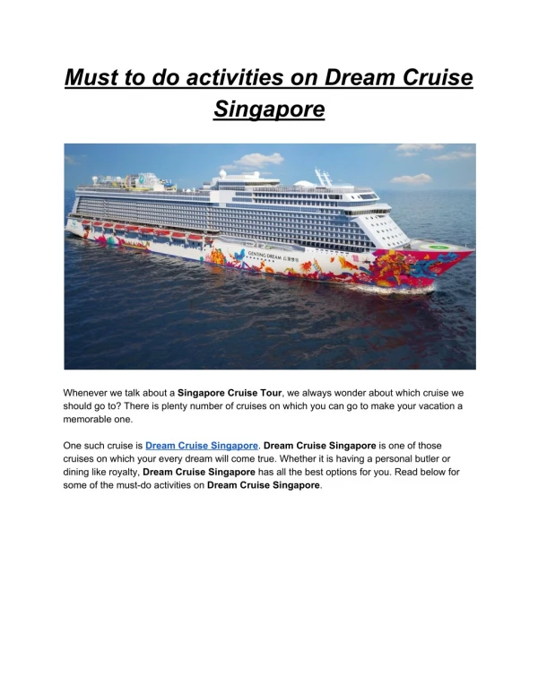 Must to do activities on Dream Cruise Singapore`