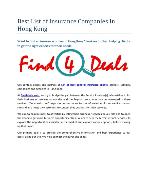 Find the best list of Insurance Companies in Hong Kong
