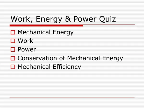 Work, Energy Power Quiz