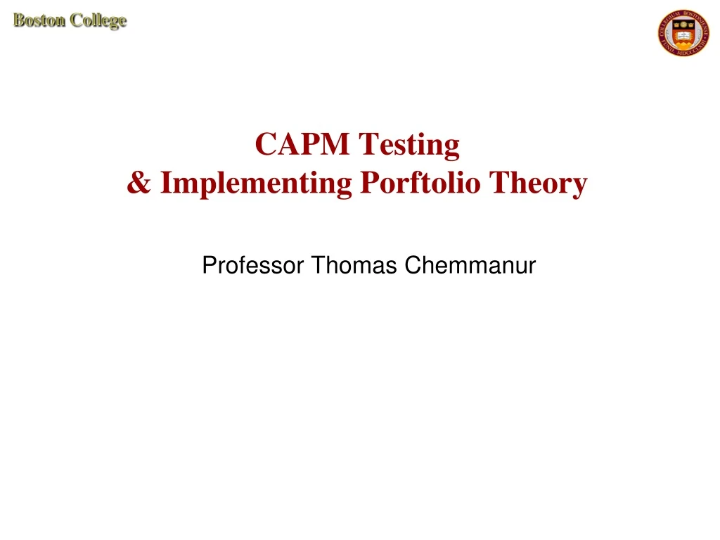 capm testing implementing porftolio theory