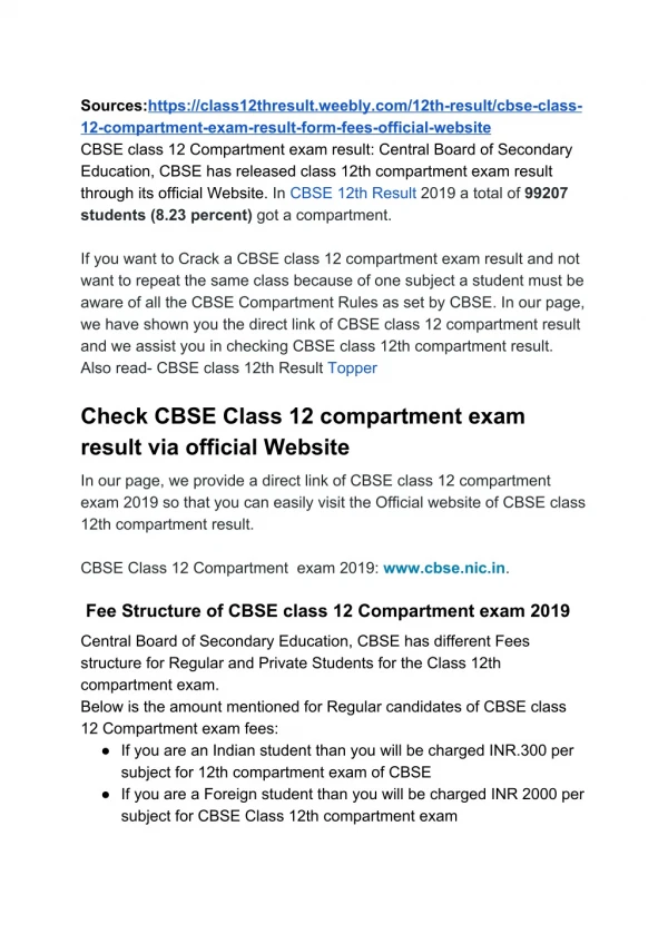 CBSE Class 12 Compartment exam result: Form fess, official website