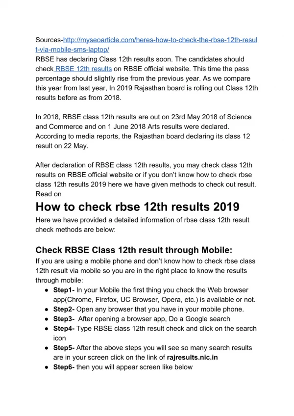 Here's How to check the RBSE 12th result via Mobile, SMS, Laptop