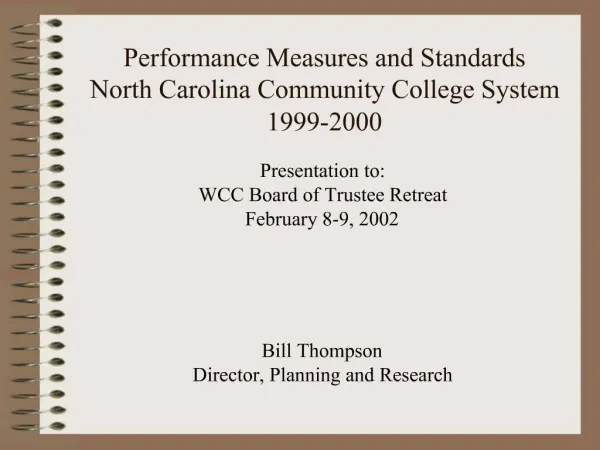 Performance Measures and Standards North Carolina Community College System 1999-2000