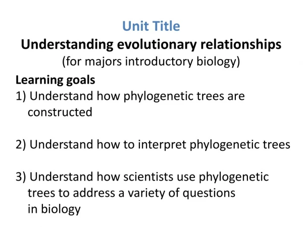 Unit Title Understanding evolutionary relationships (for majors introductory biology)