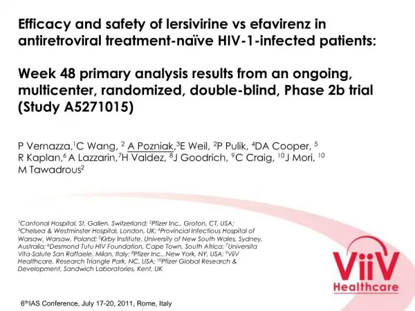 Efficacy and safety of lersivirine vs efavirenz in antiretroviral treatment-na ve HIV-1-infected patients: Week 48 pri