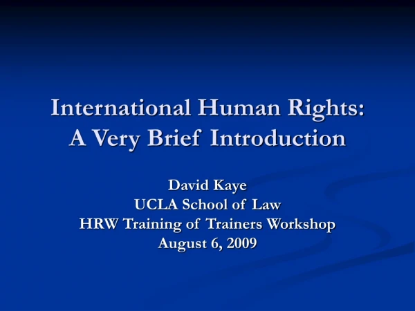 International Human Rights: A Very Brief Introduction