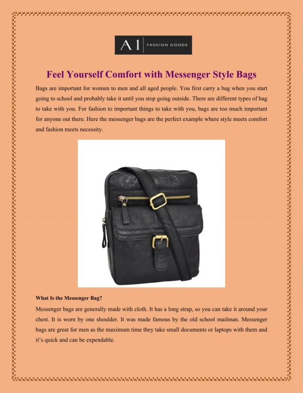 Feel Yourself Comfort with Messenger Style Bags