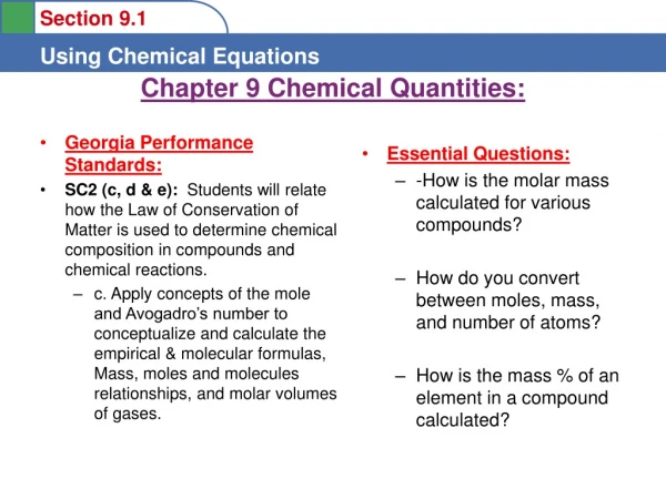 Chapter 9 Chemical Quantities: