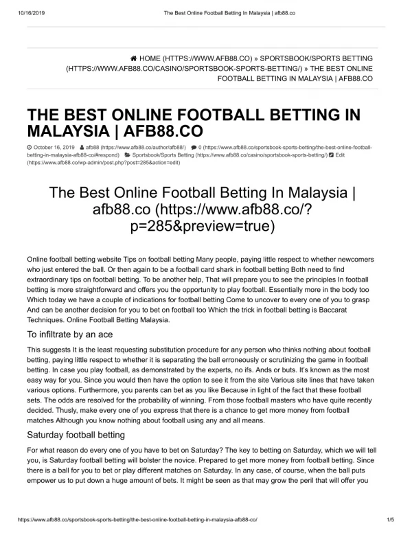 Malaysia Online Sports Betting 2019 | afb88.co