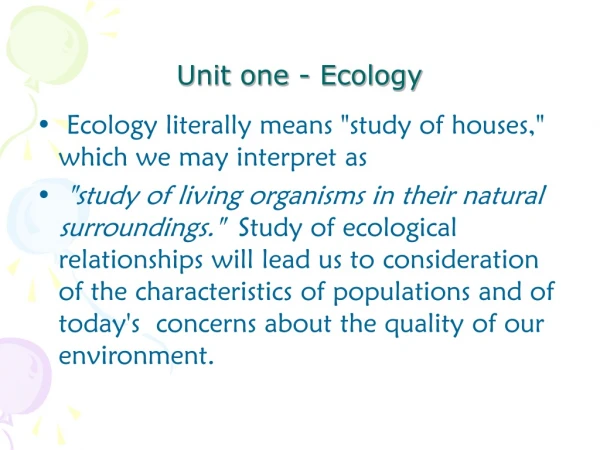 Unit one - Ecology