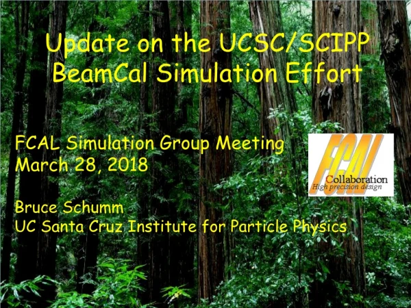 Update on the UCSC/SCIPP BeamCal Simulation Effort FCAL Simulation Group Meeting March 28, 2018