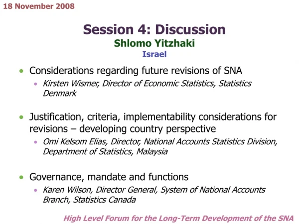 Session 4: Discussion Shlomo Yitzhaki Israel