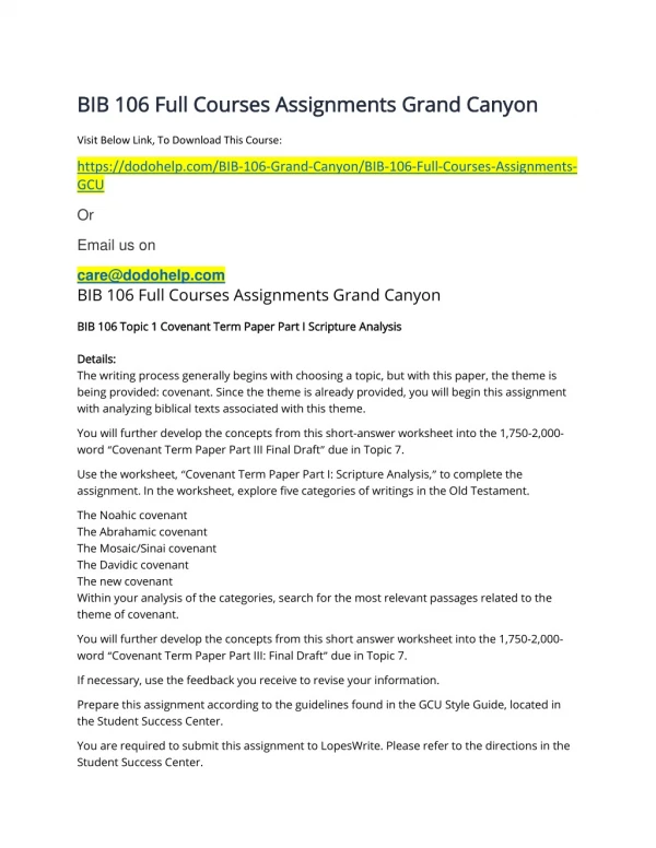 BIB 106 Full Courses Assignments Grand Canyon