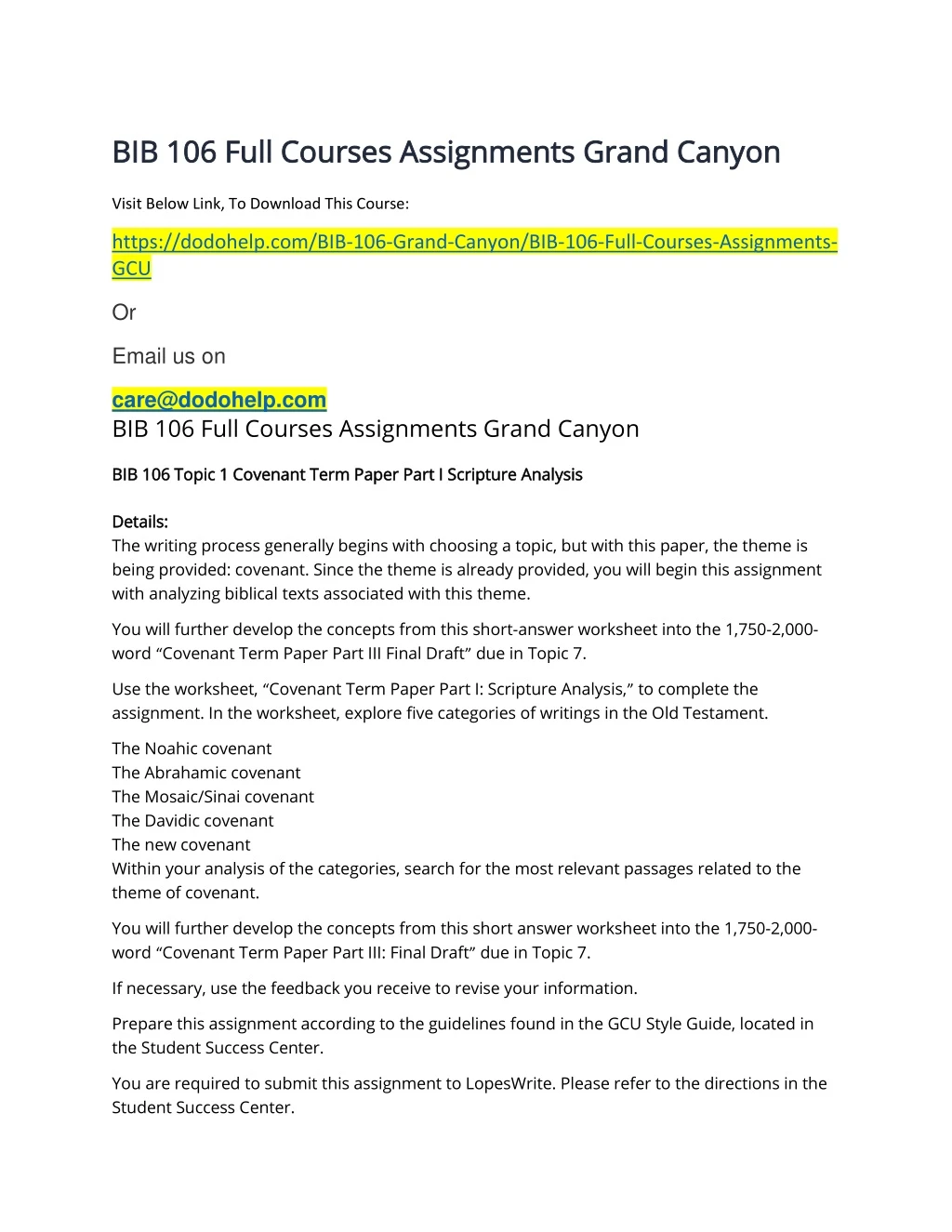 bib 106 full courses assignments grand canyon