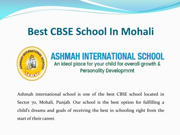 Best CBSE School In Mohali, Punjab | Ashmah International School
