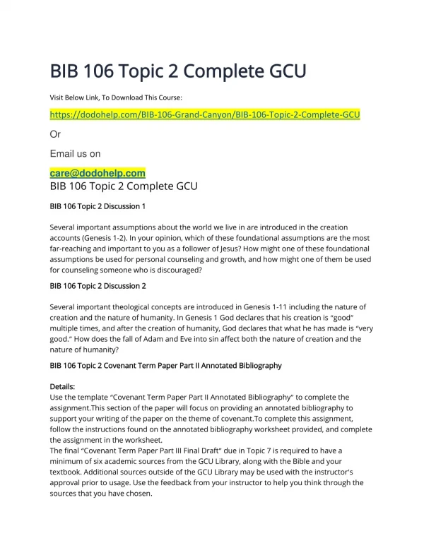 BIB 106 Topic 2 Complete GCU