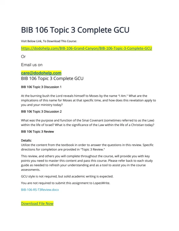 BIB 106 Topic 3 Complete GCU