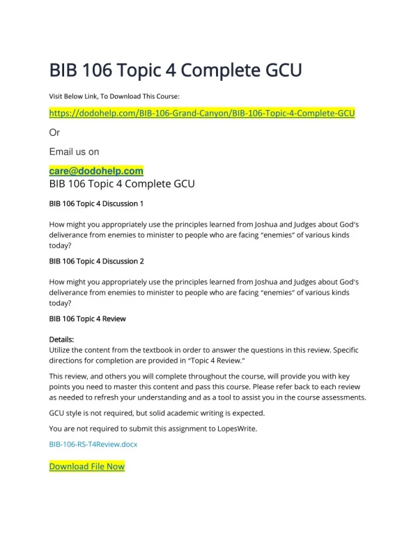 BIB 106 Topic 4 Complete GCU
