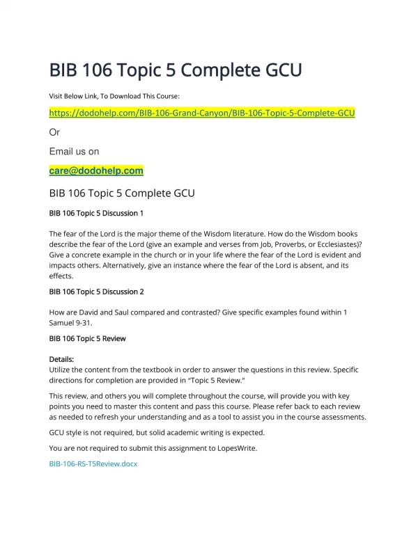 BIB 106 Topic 5 Complete GCU