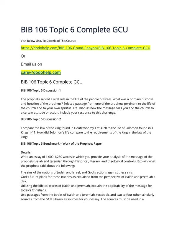 BIB 106 Topic 6 Complete GCU