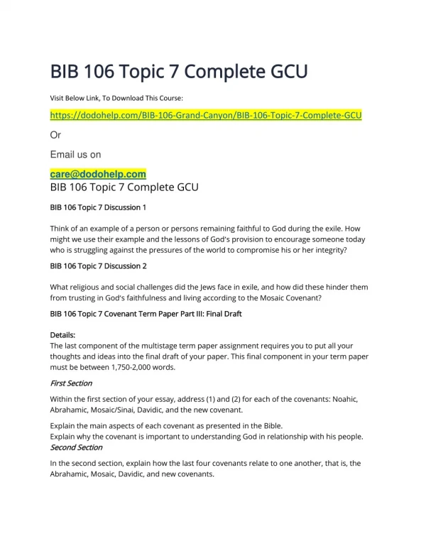 BIB 106 Topic 7 Complete GCU