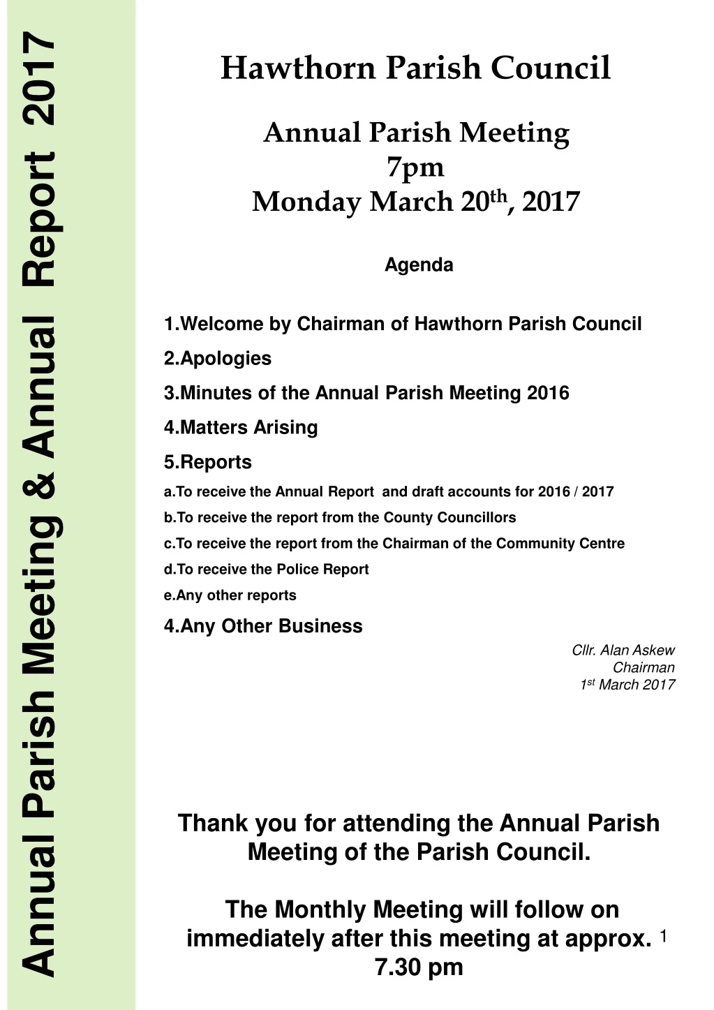 hawthorn parish council annual parish meeting