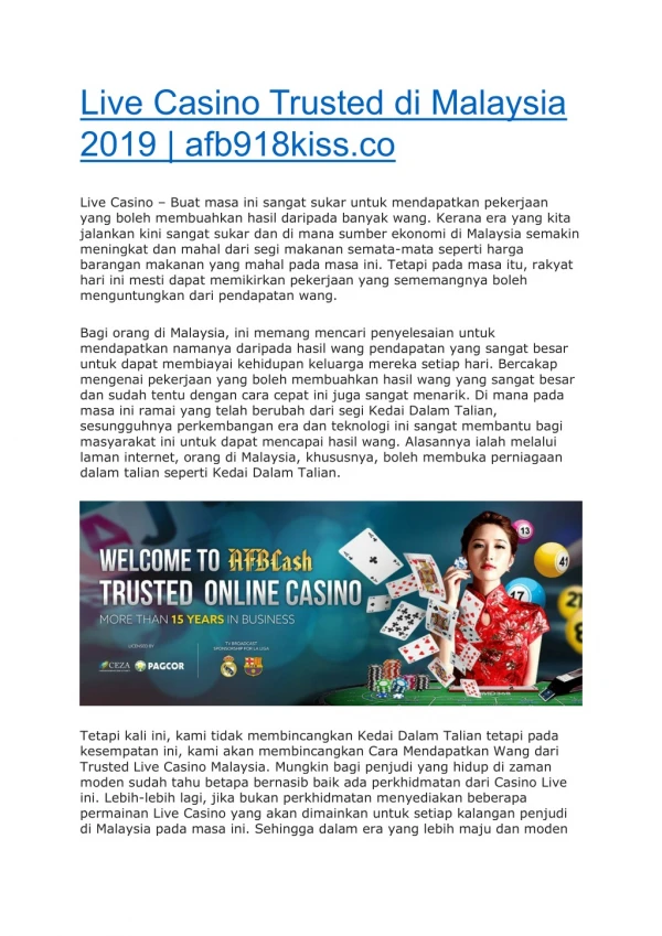 Live Casino Trusted di Malaysia 2019 - afb918kiss.co