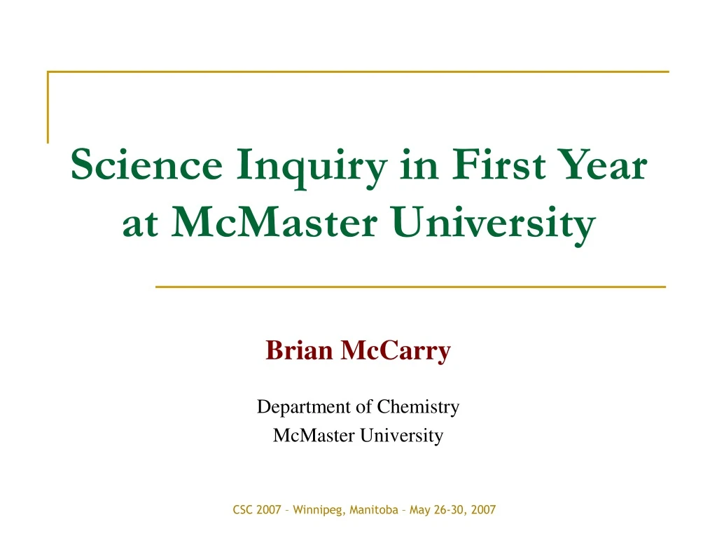 science inquiry in first year at mcmaster university