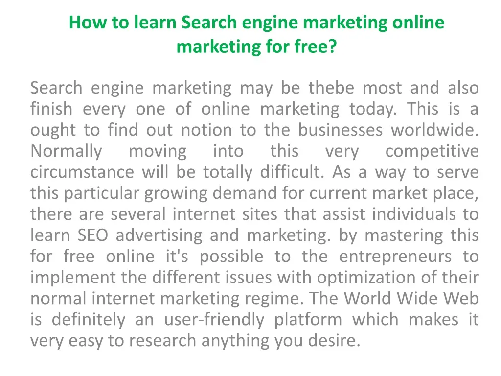 how to learn search engine marketing online marketing for free