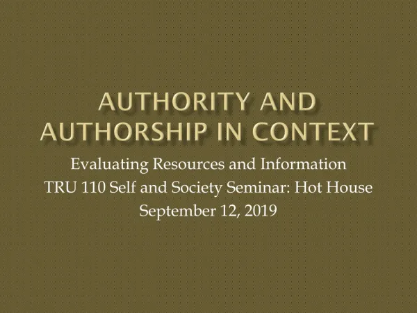 Authority and Authorship in context