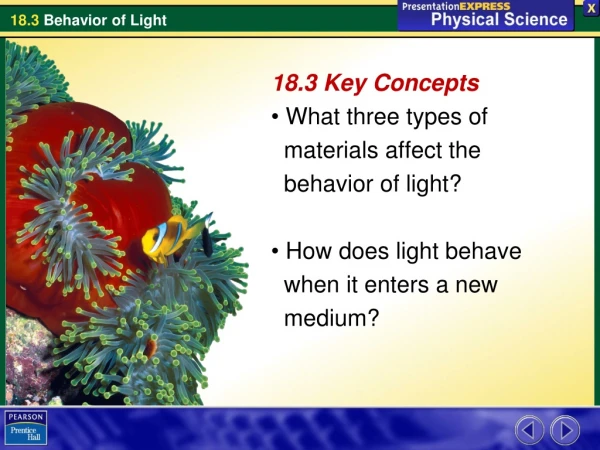 18.3 Key Concepts What three types of materials affect the behavior of light?
