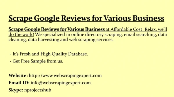 Scrape Google Reviews for Various Business