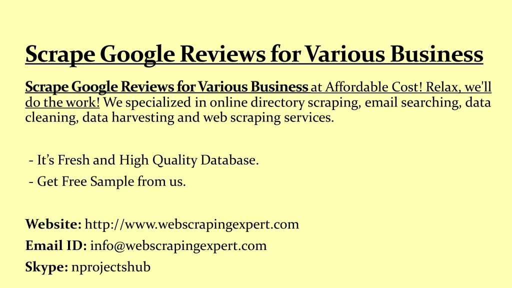 scrape google reviews for various business