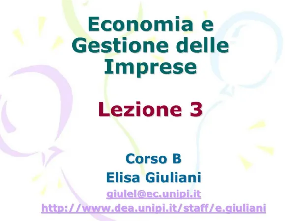 Economia e Gestione delle Imprese Lezione 3