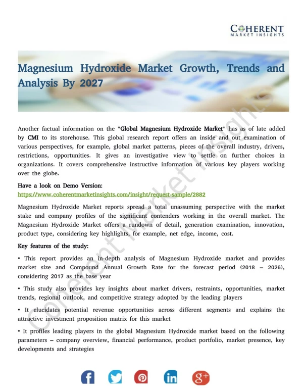 Magnesium Hydroxide Market Growth, Trends and Analysis By 2027