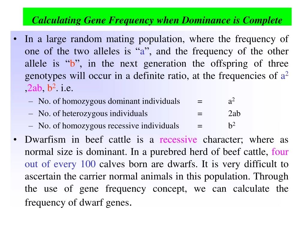 calculating gene frequency when dominance is complete