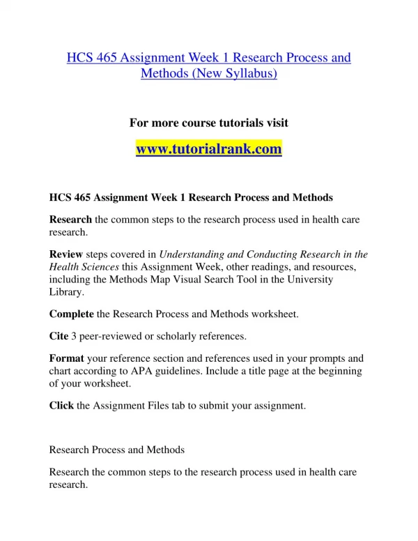 HCS 465 Enhance teaching/tutorialrank.com